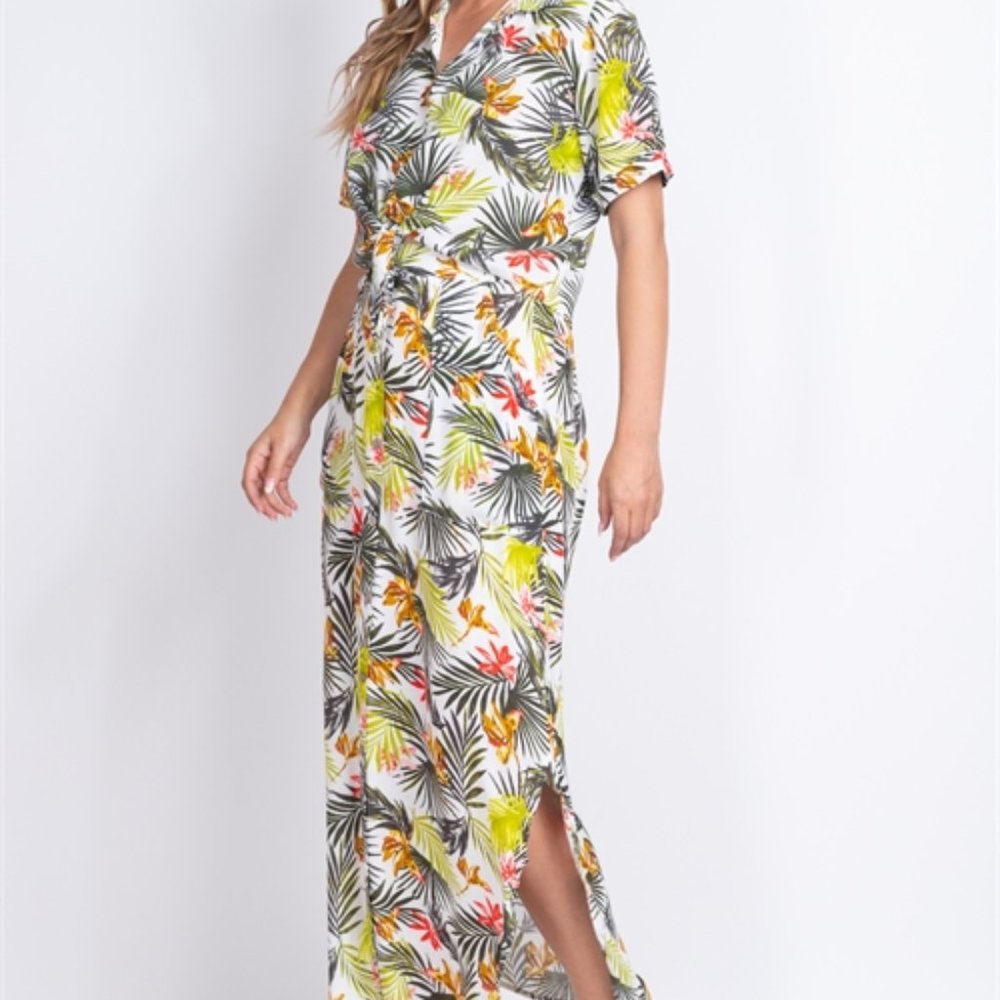 POTTERS POT Set Rayon/Viscose Summer Slit Palm Skirt & Top Buttons & Pockets, S